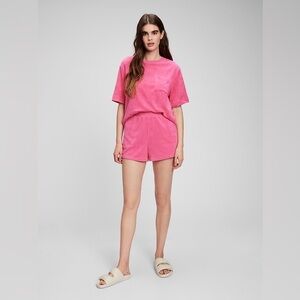 GAP Boxy Cropped Tee Towel Terry T-Shirt Bright Pink Women’s Size Large